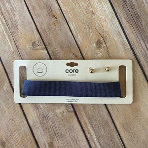 New Core Women's Navy Blue Band Choker Necklace & Earring Set Fashion Jewelry